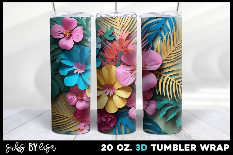 3D Tropical Flower Tumbler Sublimation Wrap Design