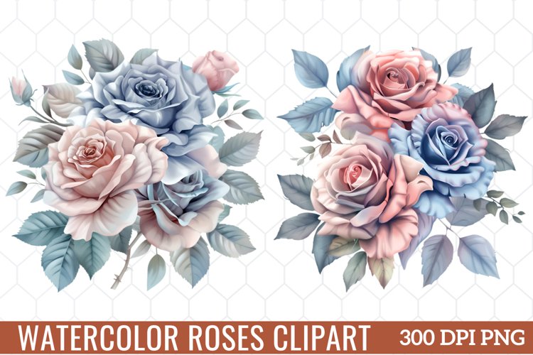 Watercolor Roses Clipart Pastel Flowers, Watercolor Clipart