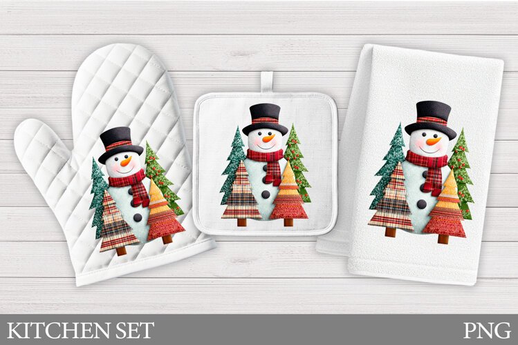 Snowman Oven Mitt Design. Snowman Kitchen Towel Sublimation example image 1