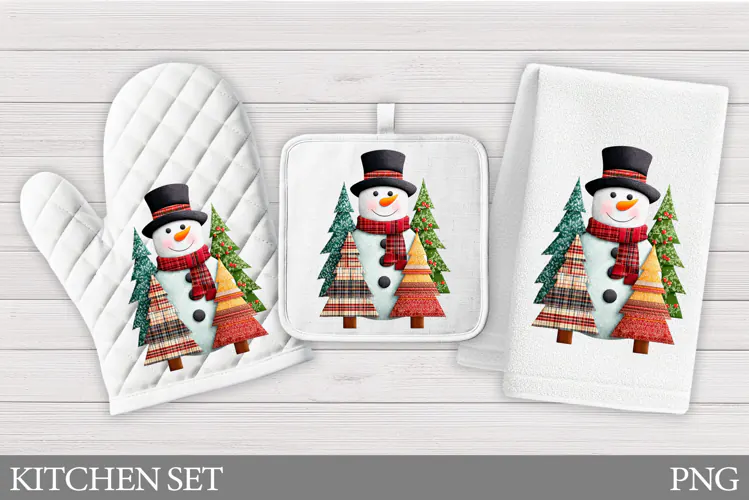 Snowman Oven Mitt Design. Snowman Kitchen Towel Sublimation