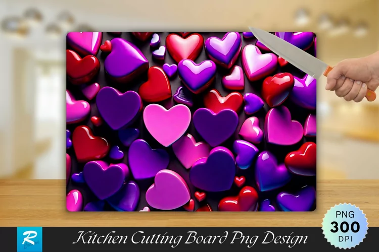 3D Heart Cutting Board Sublimation Design