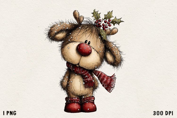 Cute Whimsical Christmas Reindeer Clipart Holiday PNG