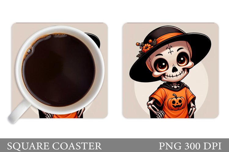 Skeleton Coaster Sublimation. Halloween Coaster Design example image 1