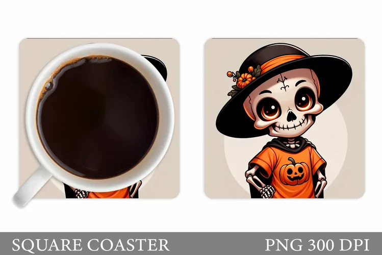 Skeleton Coaster Sublimation. Halloween Coaster Design