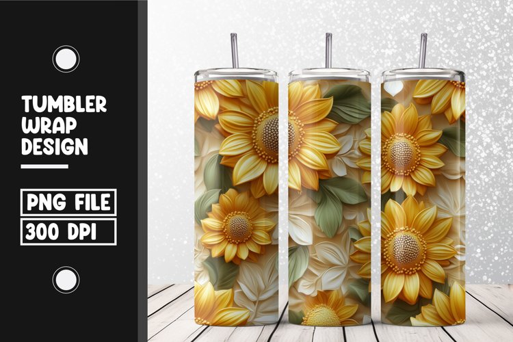 3d sunflower Tumbler Wrap | Sublimation | 20 oz Skinny