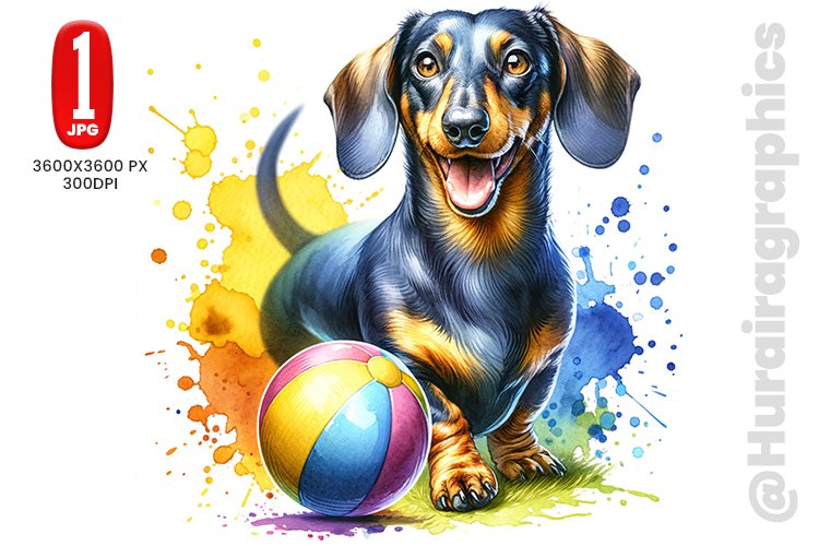 Cute Dachshund Play with Ball - JPG File