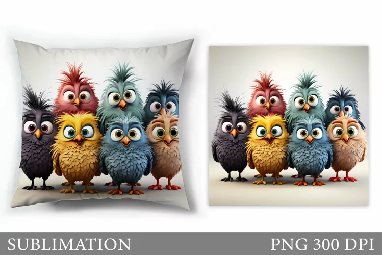 Funny Bird Pillow Design. Funny Birds Sublimation