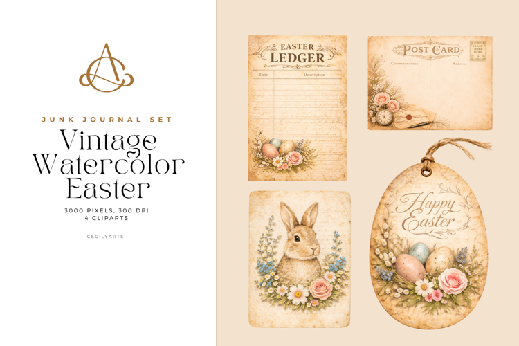 Vintage Watercolor Easter Ephemeras