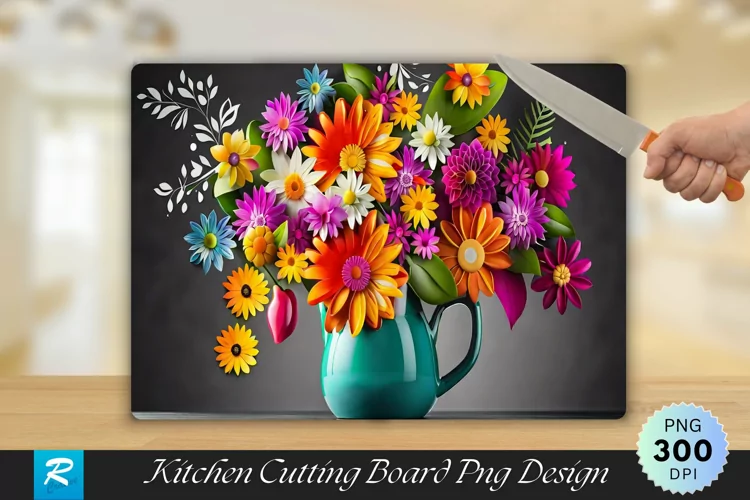 Colorful Flowers Cutting Board Sublimation Design