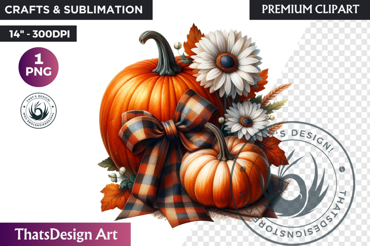 Floral Coquette Pumpkin and Daisy PNG with bow fall Clipart