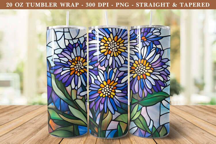 Stained Glass Aster Flower Tumbler Wrap | 20 oz tumbler wrap example image 1