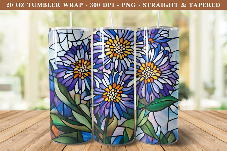 Stained Glass Aster Flower Tumbler Wrap | 20 oz tumbler wrap