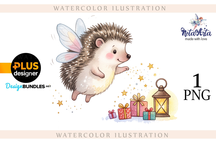 Watercolor illustration of Christmas hedgehogs