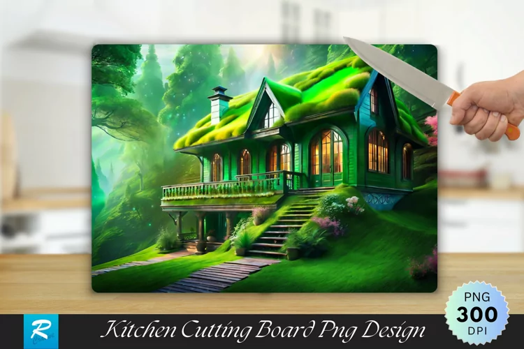 House With Green Roof Cutting Board Sublimation Design
