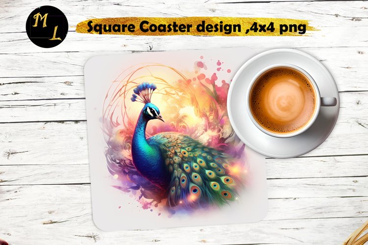 Peacock Square Coaster design,Peacock Coaster sublimation