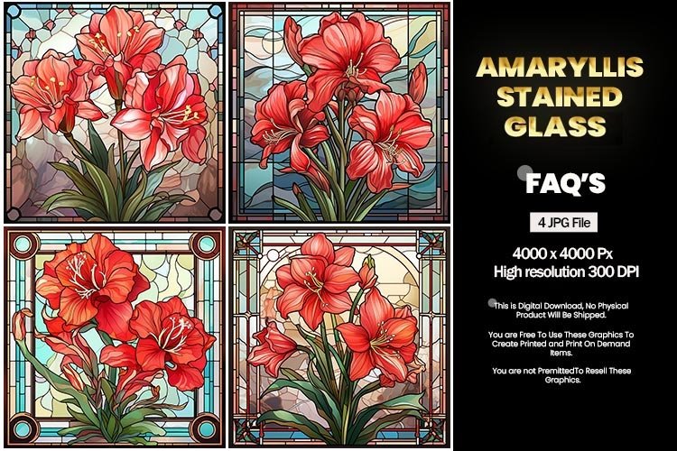 Stained Glass Amaryllis Square Coaster - 04 Variations example image 1