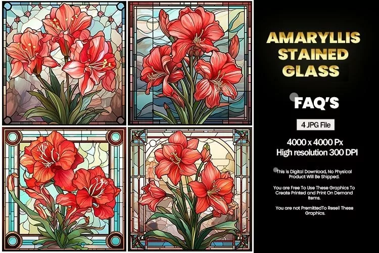 Stained Glass Amaryllis Square Coaster - 04 Variations