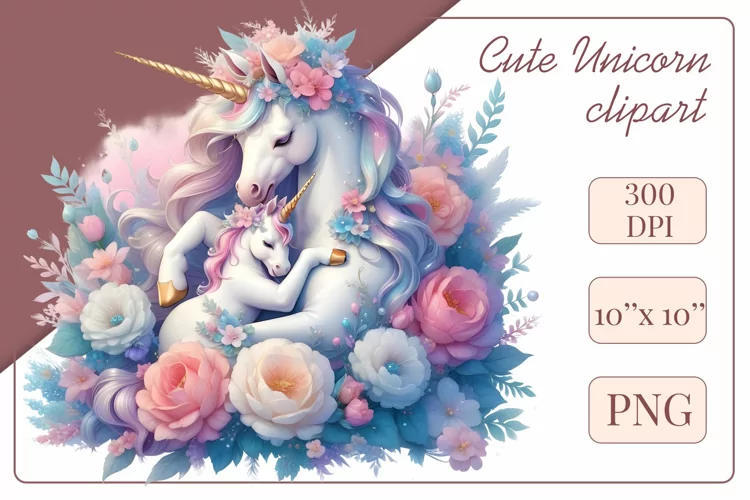 Mother's Day, Cute Unicorn Clipart Mom and Baby, Sublimation