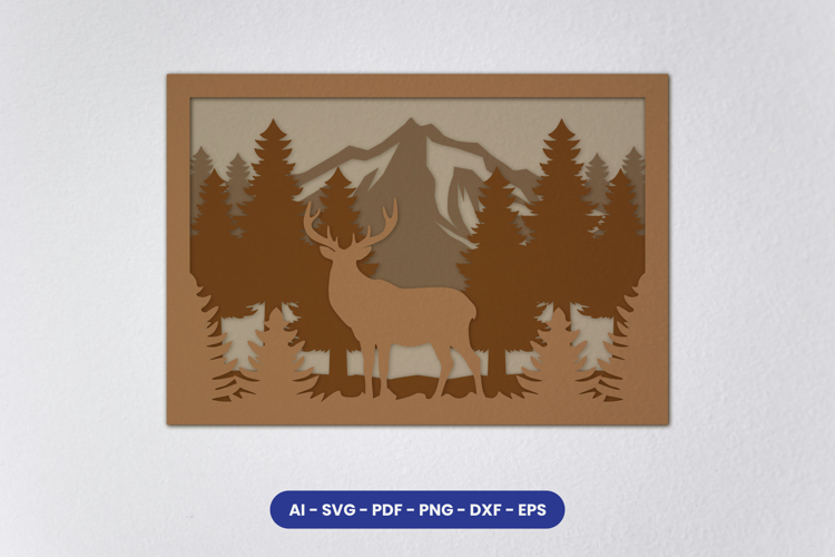 Layered Deer Forest Laser Cut SVG | Wildlife Mountain SVG