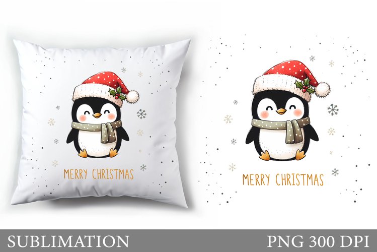 Cute Penguin Pillow Design. Christmas Pillow Sublimation example image 1