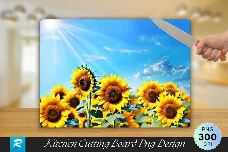 Sunflower with Blue Sky Cutting Board Sublimation Design