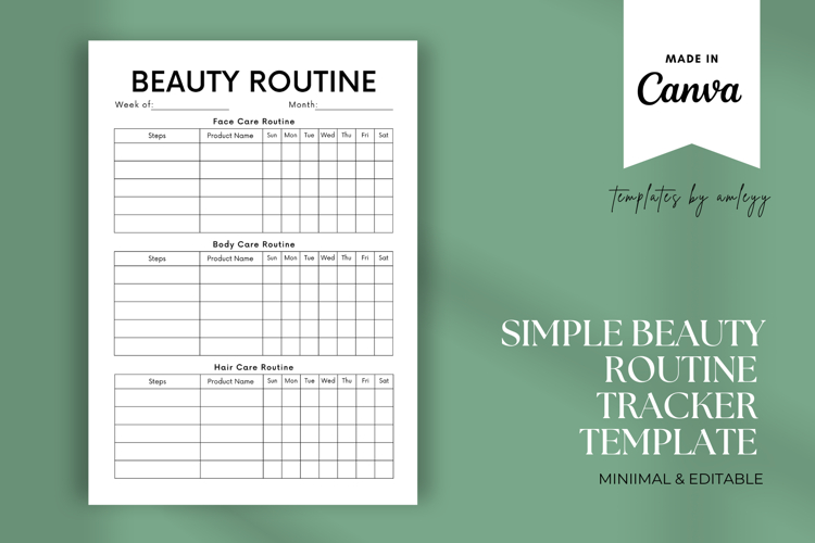 Simple Beauty Routine Tracker Editable Canva Template,