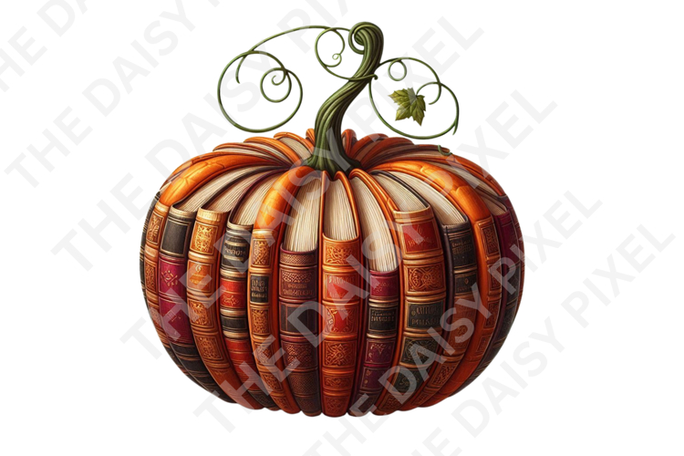 Book Pumpkin PNG Whimsical Fall Clipart, Antique Book Stack