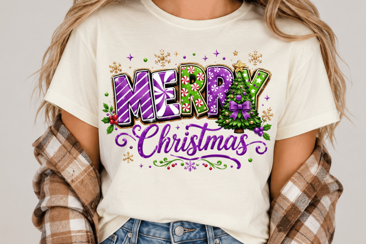 Merry Christmas PNG, Purple Christmas Sublimation, Candy Can