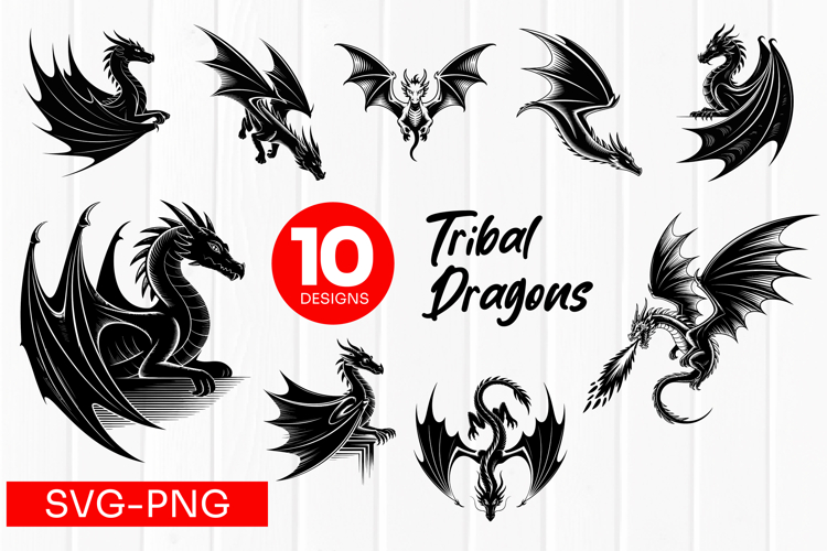 Tribal Dragon Tattoo Clipart SVG PNG