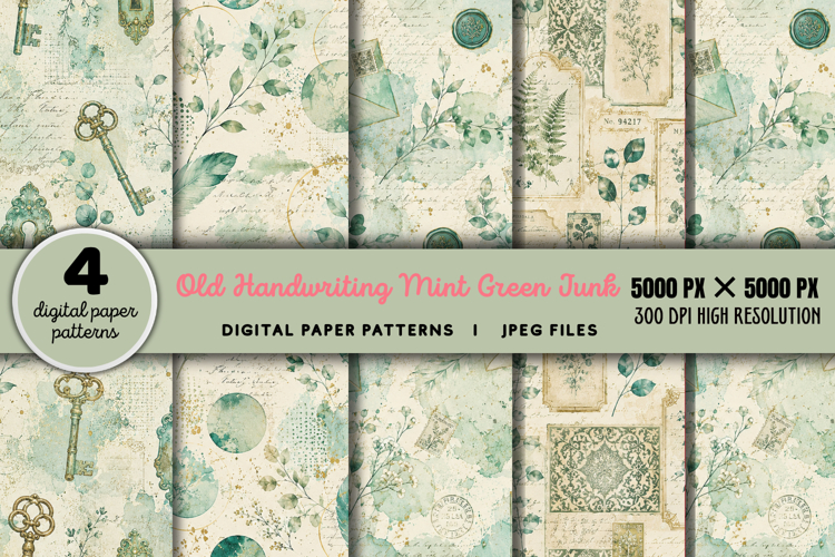 Old Handwriting Mint Green Junk Journal JPG