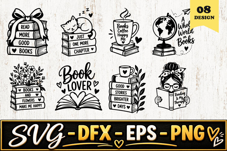 Book Lover Reading Quotes SVG PNG example image 1