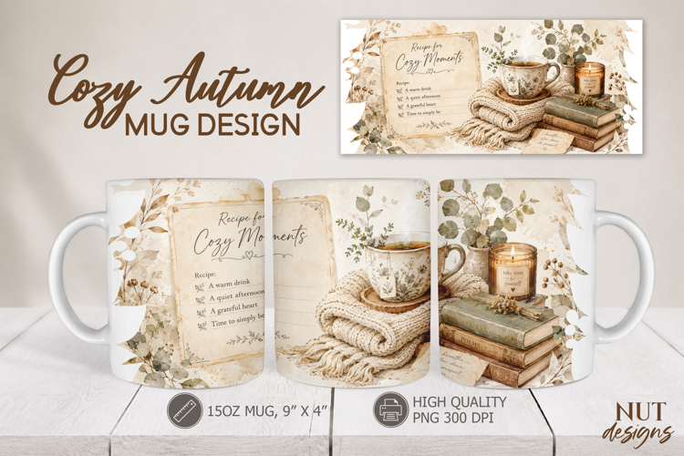 Cozy Autumn Mug Wrap sublimation Fall farmhouse mug 15 oz