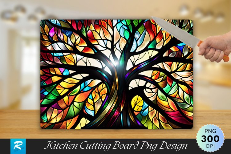 Stained Glass Tree Cutting Board Sublimation Design
