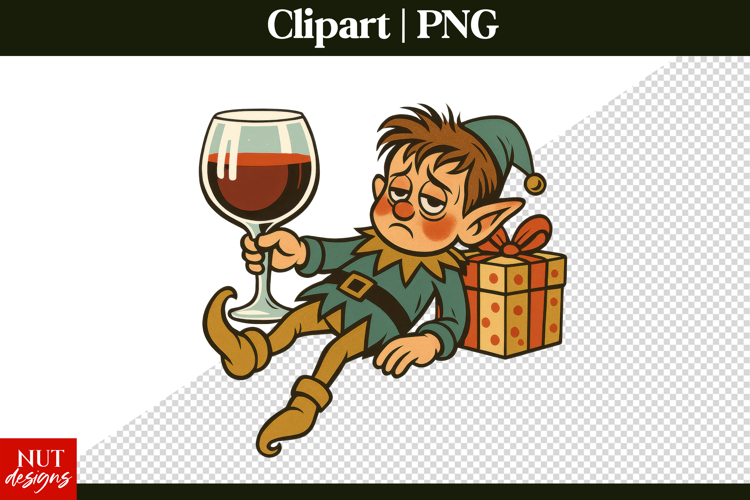 Sarcastic Christmas Drunk Christmas Elf Clipart PNG