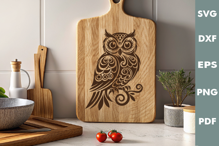 Vintage Owl Design, Cutting board laser SVG, Cricut