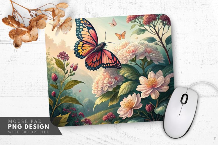 Botanical Butterfly Bliss Mouse Pad PNG Design example image 1