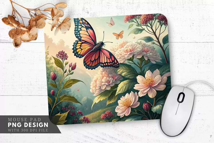 Botanical Butterfly Bliss Mouse Pad PNG Design