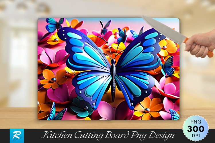 3D Colorful Butterfly Cutting Board Sublimation Design
