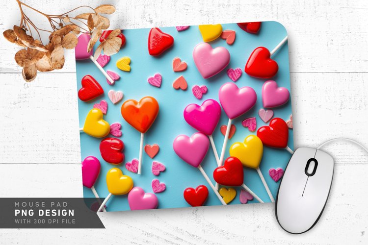 Colorful Heart Lollipops Mouse Pad PNG Design example image 1