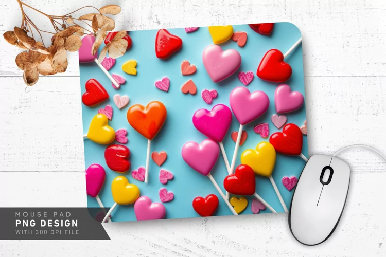 Colorful Heart Lollipops Mouse Pad PNG Design