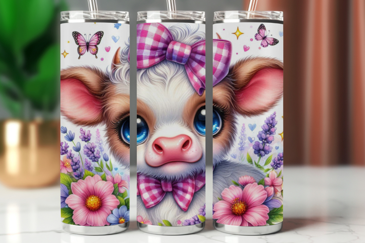 Tumbler Wrap 20 oz - floral highland cow