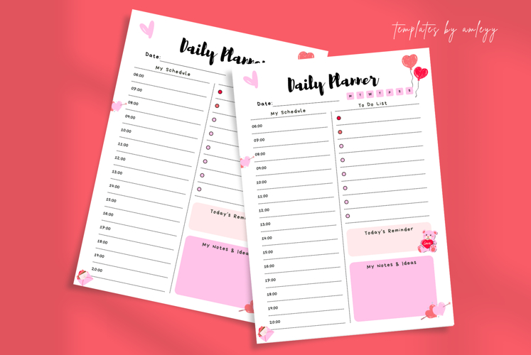 Cute Valentine Daily Planner Canva Template | Pink