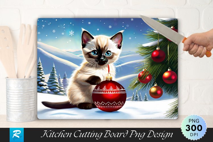 Kitten Play on a Snowy Christmas Cutting Board Sublimation