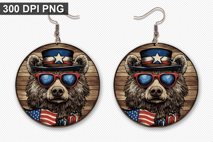 Bear Earring Sublimation PNG - 4th of July Earring Design