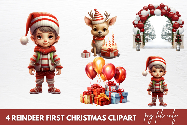 Reindeer First Christmas Clipart Sublimation
