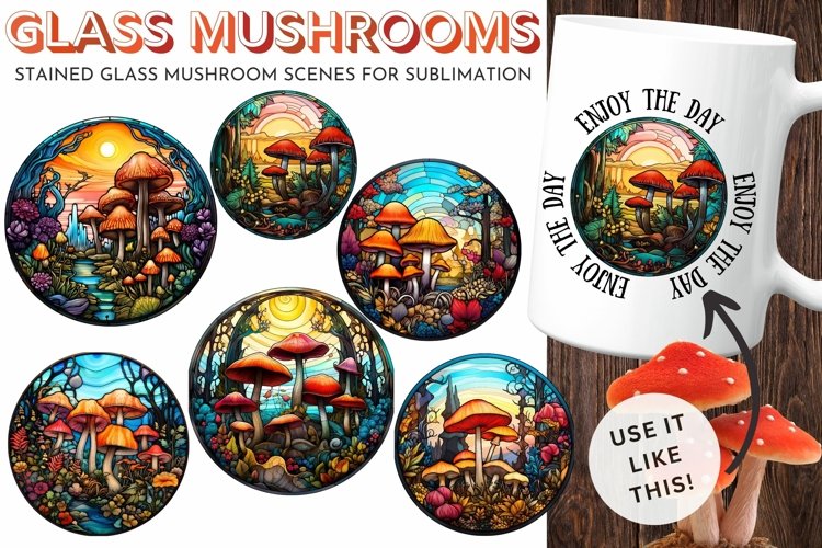 Glass Mushrooms Sublimation Groovy Stained Glass Design Art