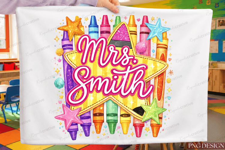 Mrs Smith Teacher PNG, Colorful Crayon Star Shirt Graphic