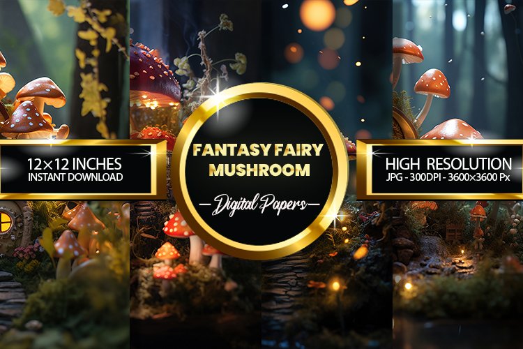 Fantasy Fairy Mushroom Digital Papers - 04 Variations