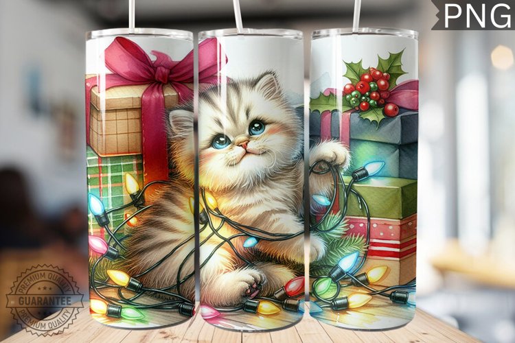 Christmas Cat Tumbler Wrap - Christmas Tumbler PNG Design