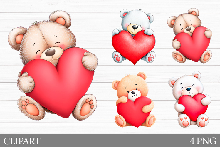 Valentines Bear Clipart. Valentines Bear Sublimation